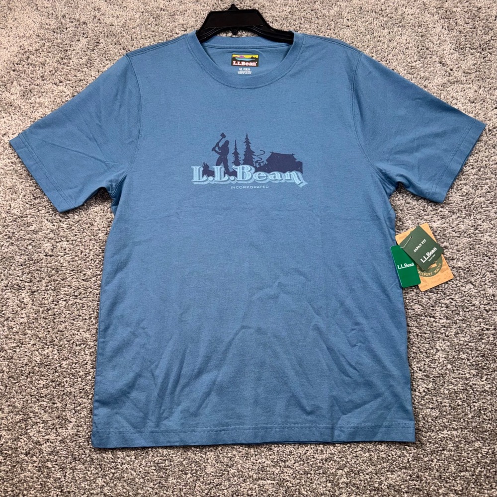 LL Bean Graphic Tee Mens Japan Fit Short Sleeve Delta Blue Medium Japanese NEW